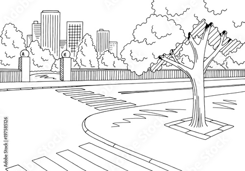 Street road graphic black white city landscape sketch illustration vector