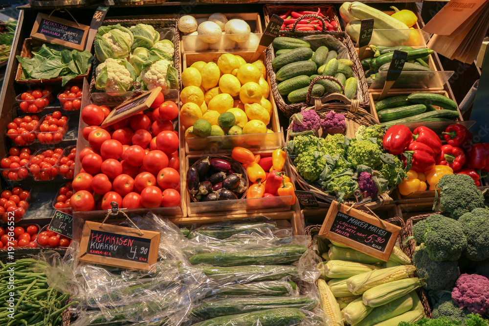 Fresh Vegetables at a grocery store in Helsinki, Finland