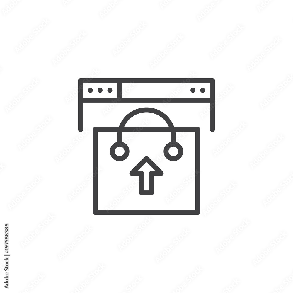 Browser window and shopping bag outline icon. linear style sign for mobile concept and web design. Online shopping simple line vector icon. Symbol, logo illustration. Pixel perfect vector graphics Browser window and shopping bag outline icon. linear style sign for mobile concept and web design. Online shopping simple line vector icon. Symbol, logo illustration. Pixel perfect vector graphics