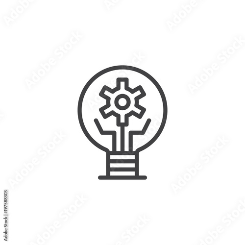 Light bulb with gear outline icon. linear style sign for mobile concept and web design. Cogwheel lamp simple line vector icon. Creative idea symbol, logo illustration. Pixel perfect vector graphics