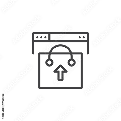 Browser window and shopping bag outline icon. linear style sign for mobile concept and web design. Online shopping simple line vector icon. Symbol, logo illustration. Pixel perfect vector graphics