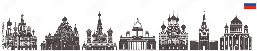 Russia set. Isolated Russia architecture on white background