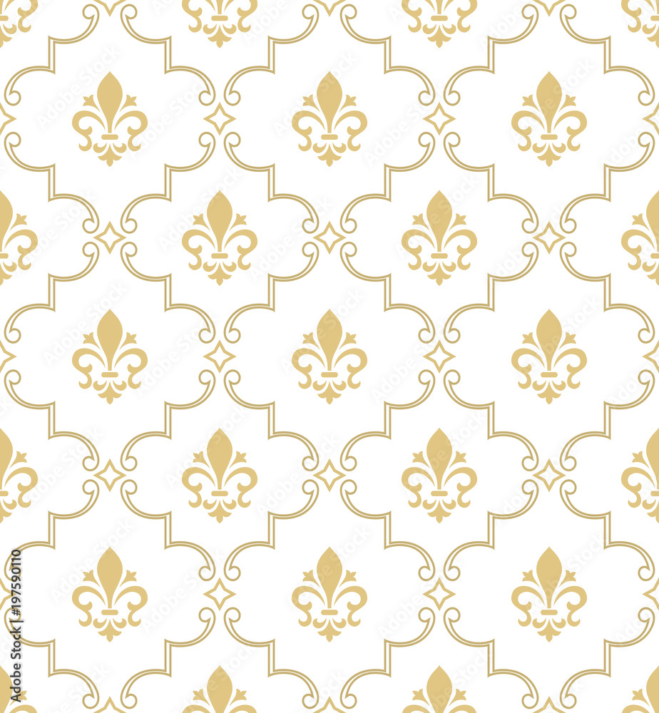 Damask seamless vector pattern. Royal wallpaper. White and gold Stock  Vector | Adobe Stock