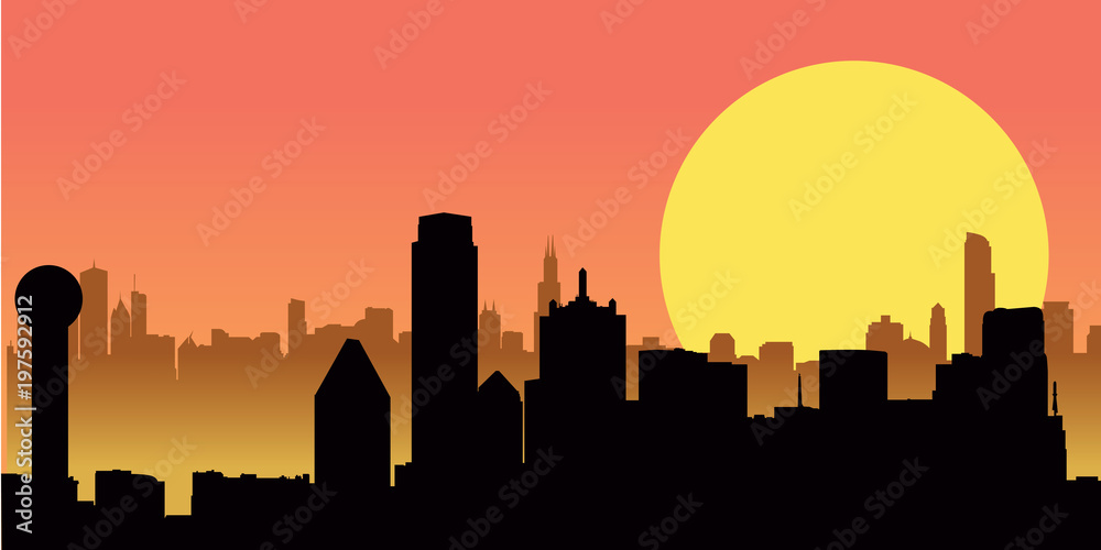 Sunset City Skyline Building Vector Illustration