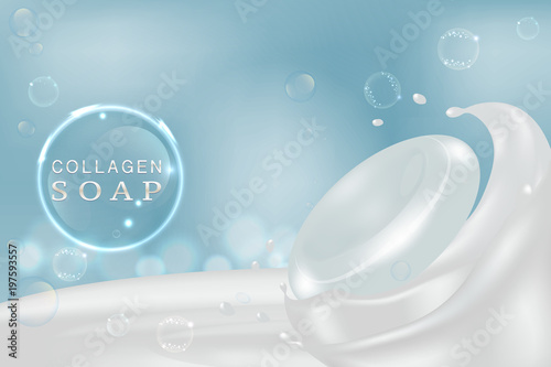 Soap bar with advertising background ready to use. Illustration vector.
