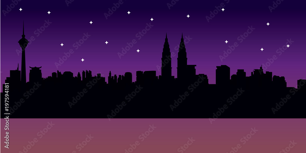 Night City Skyline Illustration with Stars