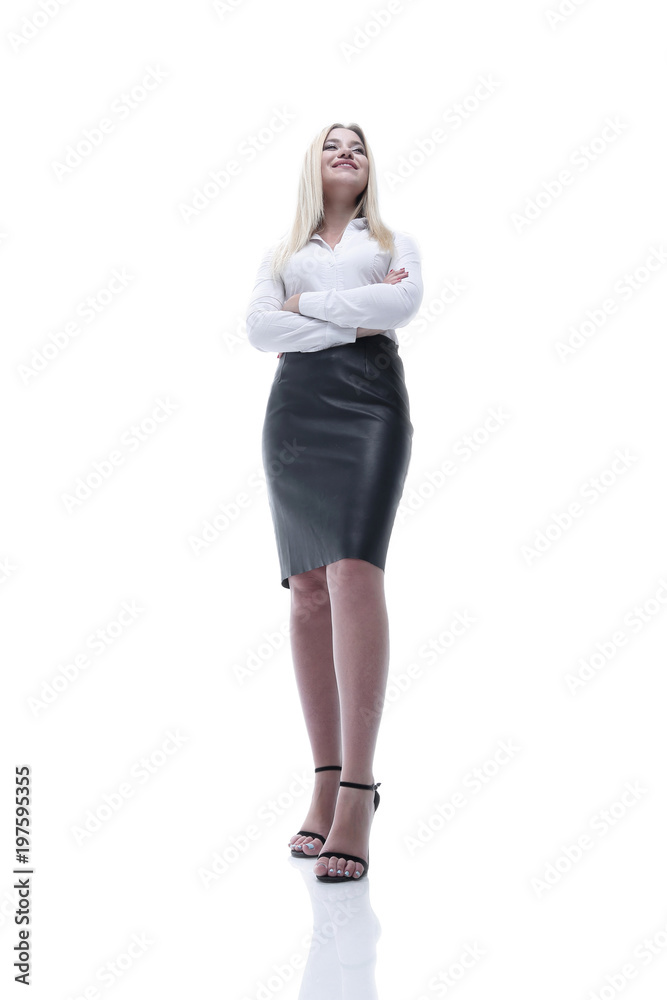 portrait in full growth confident young business woman making a move. portrait in full growth confident young business woman making a move.