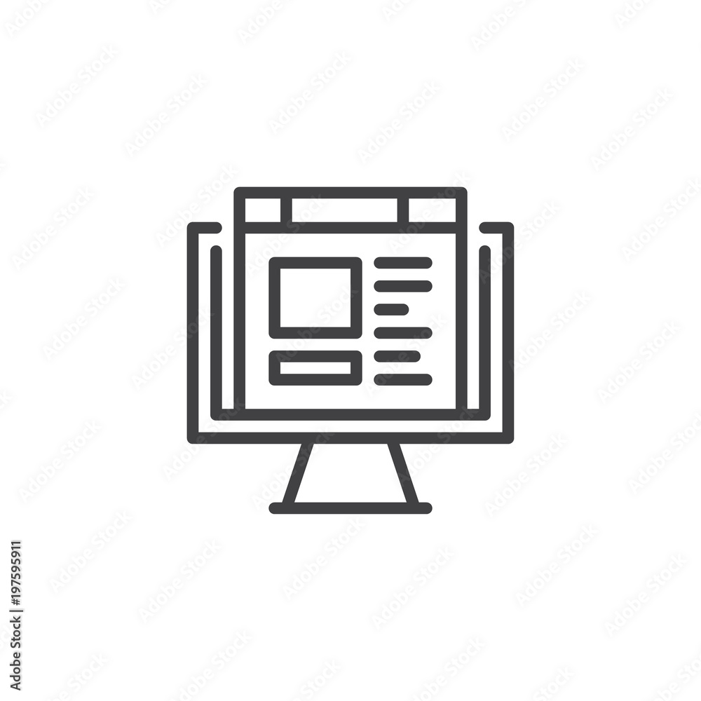 Browser window on monitor screen outline icon. linear style sign for mobile concept and web design. Internet browsing line vector icon. Symbol, logo illustration. Pixel perfect vector graphics Browser window on monitor screen outline icon. linear style sign for mobile concept and web design. Internet browsing line vector icon. Symbol, logo illustration. Pixel perfect vector graphics