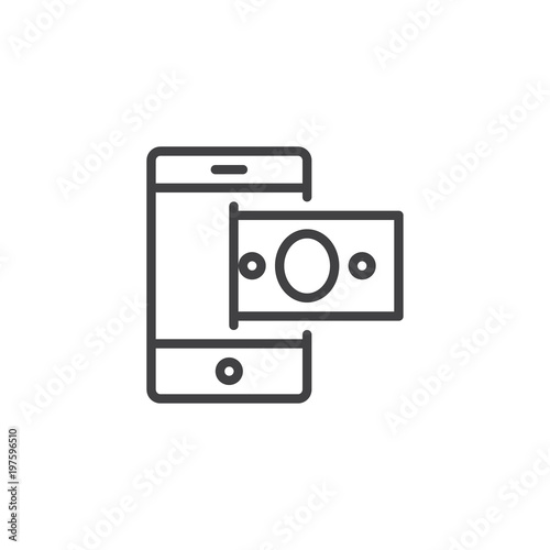 Mobile phone and money outline icon. linear style sign for mobile concept and web design. Mobile payment simple line vector icon. Symbol, logo illustration. Pixel perfect vector graphics