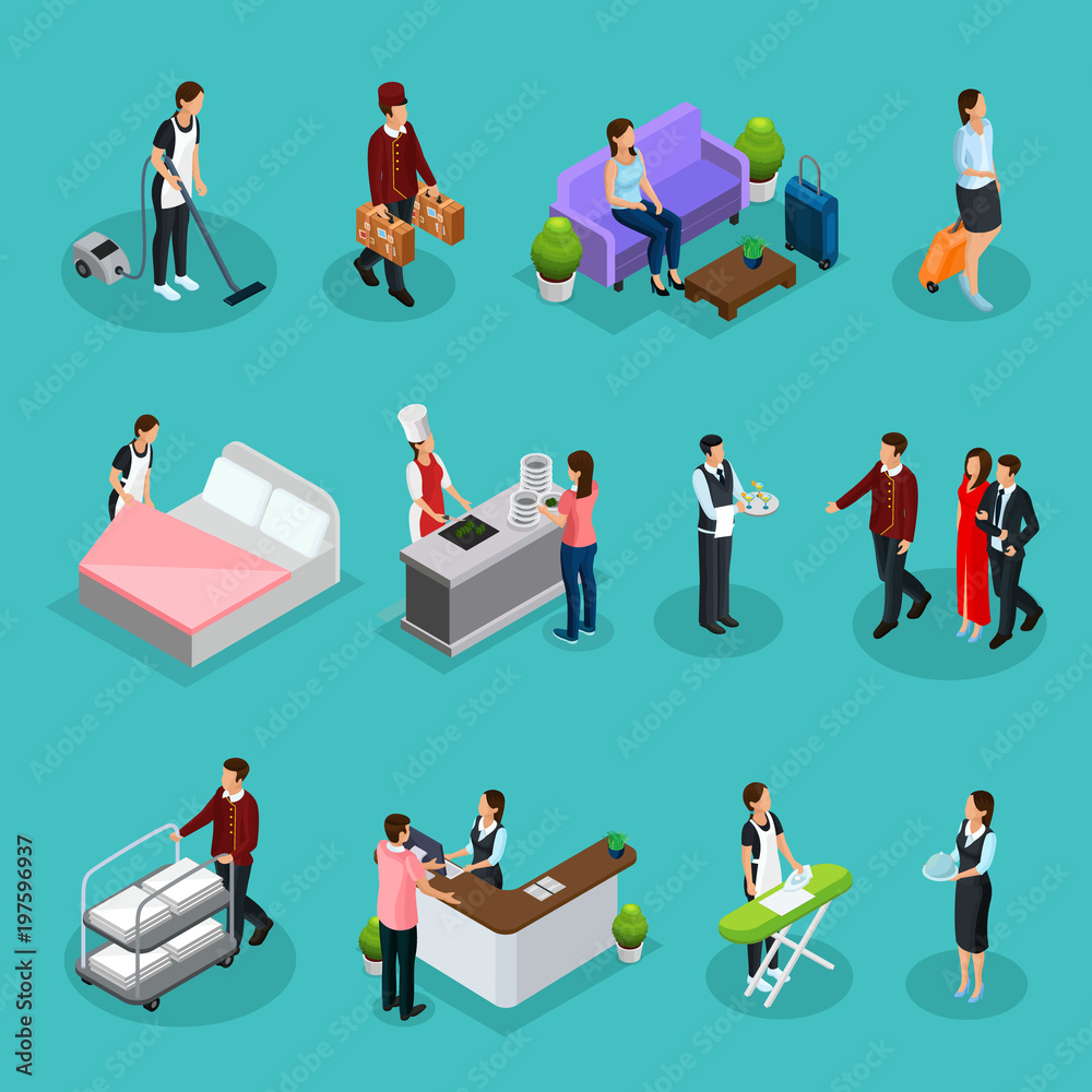 Isometric Hotel Services Set Isometric Hotel Services Set