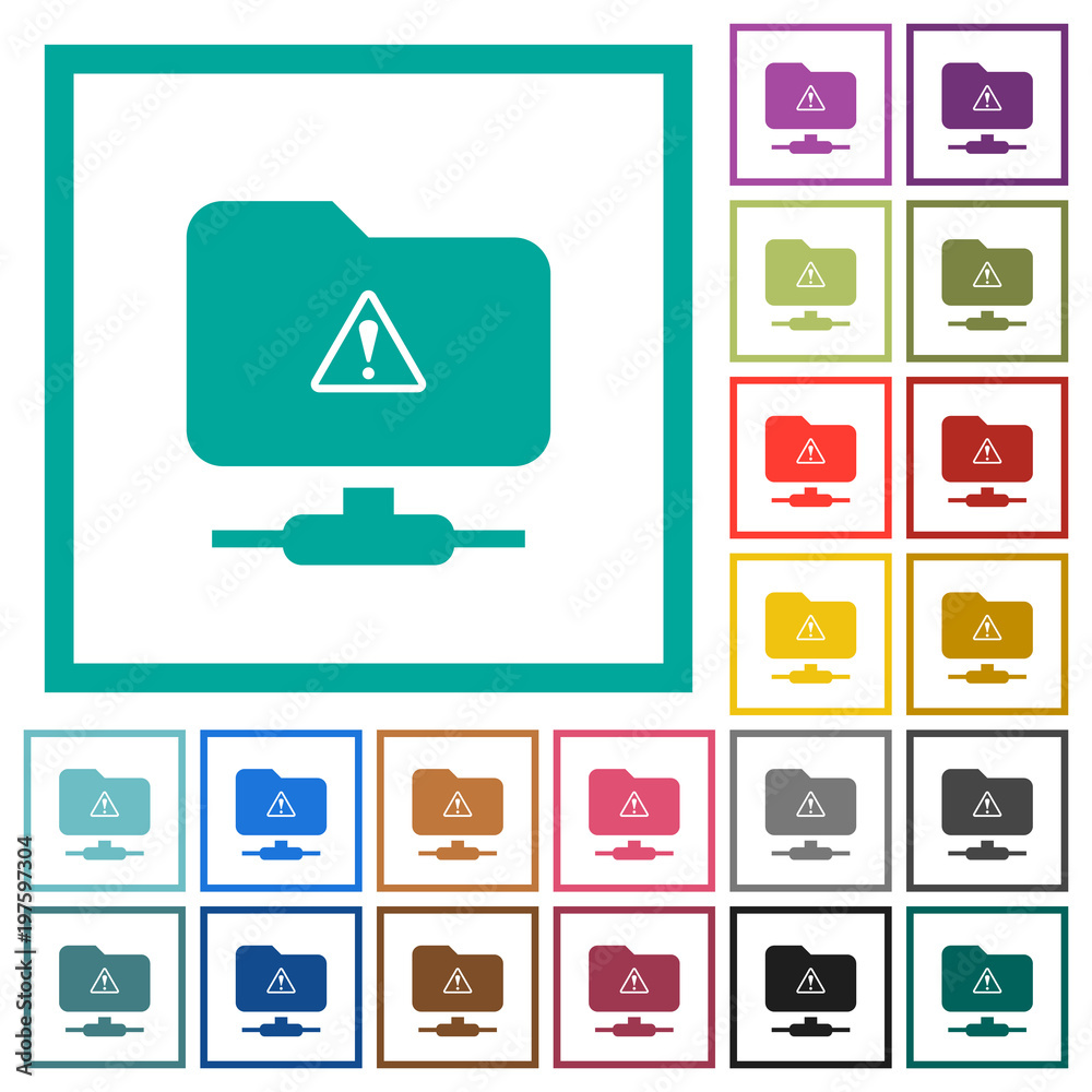 FTP warning flat color icons with quadrant frames FTP warning flat color icons with quadrant frames