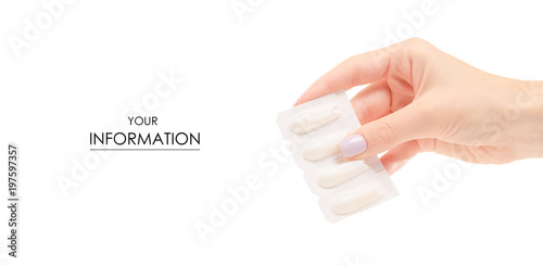 Female hand holding suppositoria medicine pattern