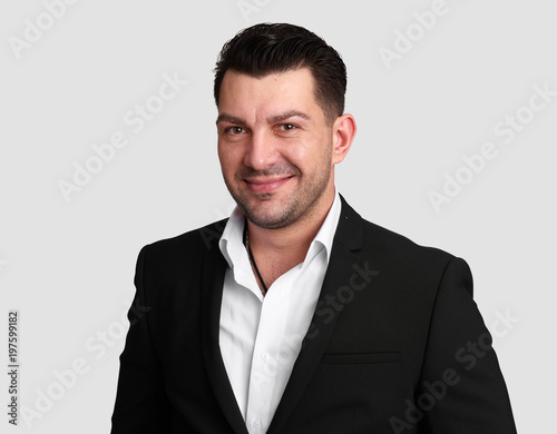 smiling man face over gray background