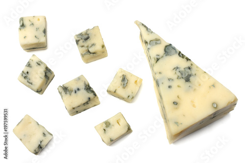 blue cheese isolated on a white background. top view