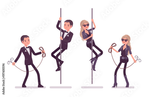 Secret agent gentleman, lady spy of intelligence service at rope