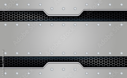 Geometric background of a light metallic shade with a metal grille.