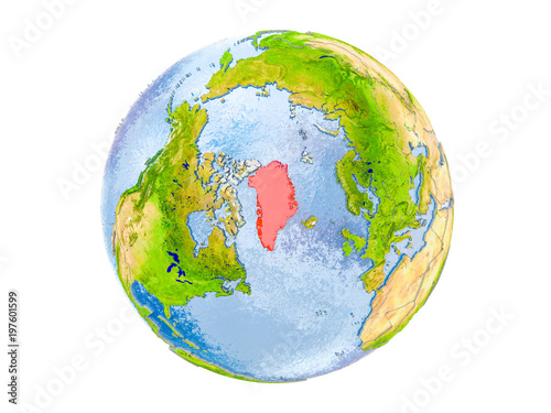 Greenland on globe isolated