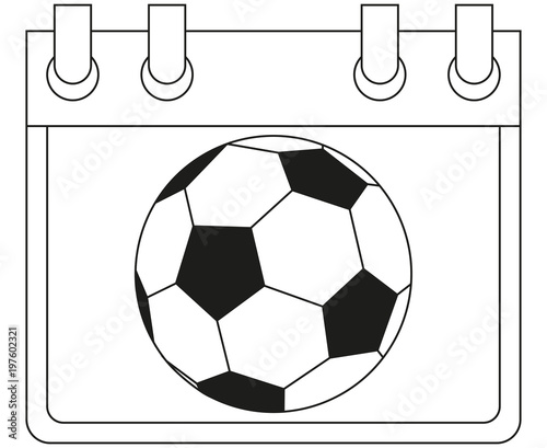 Line art black and white soccer game date calendar photo