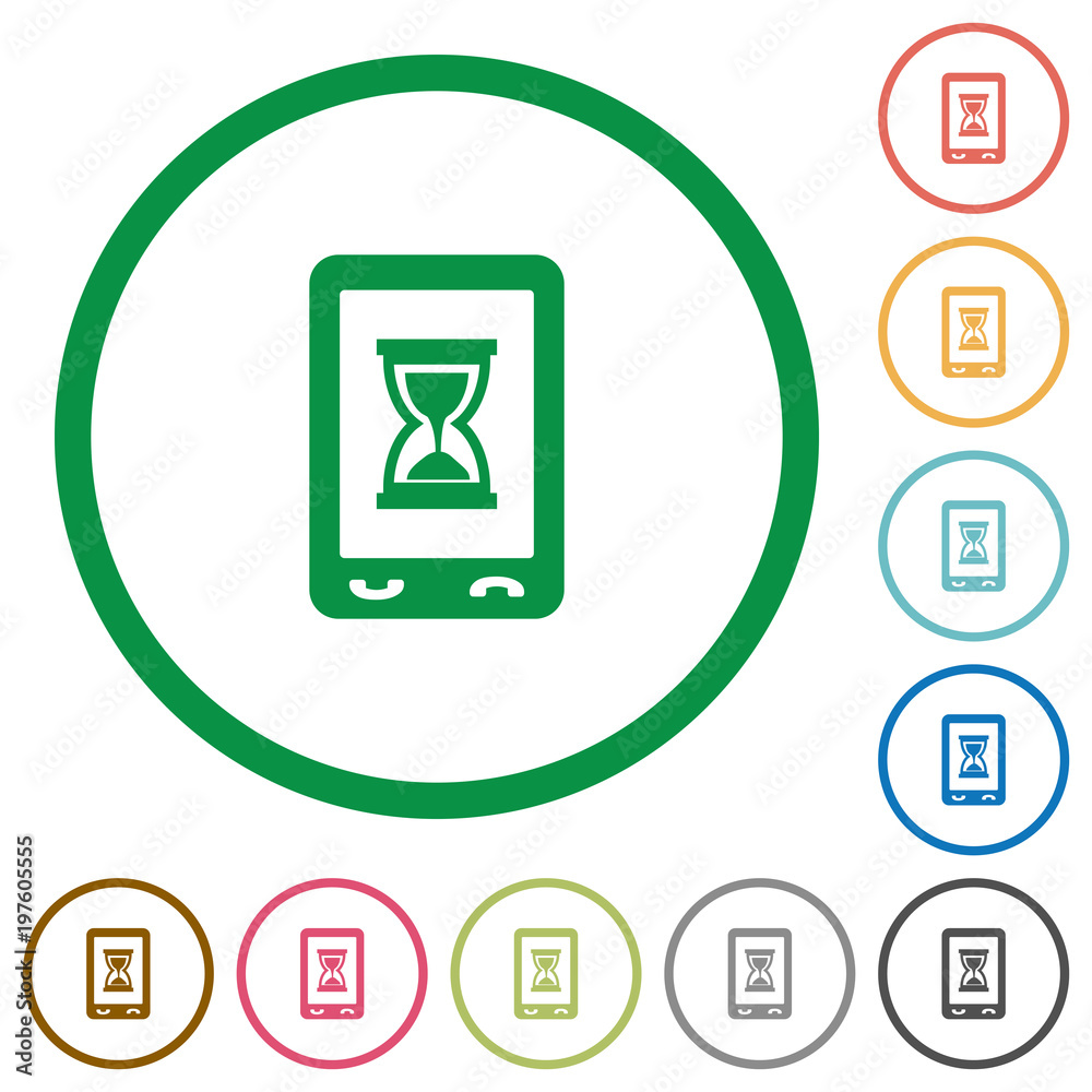 Mobile working flat icons with outlines Mobile working flat icons with outlines