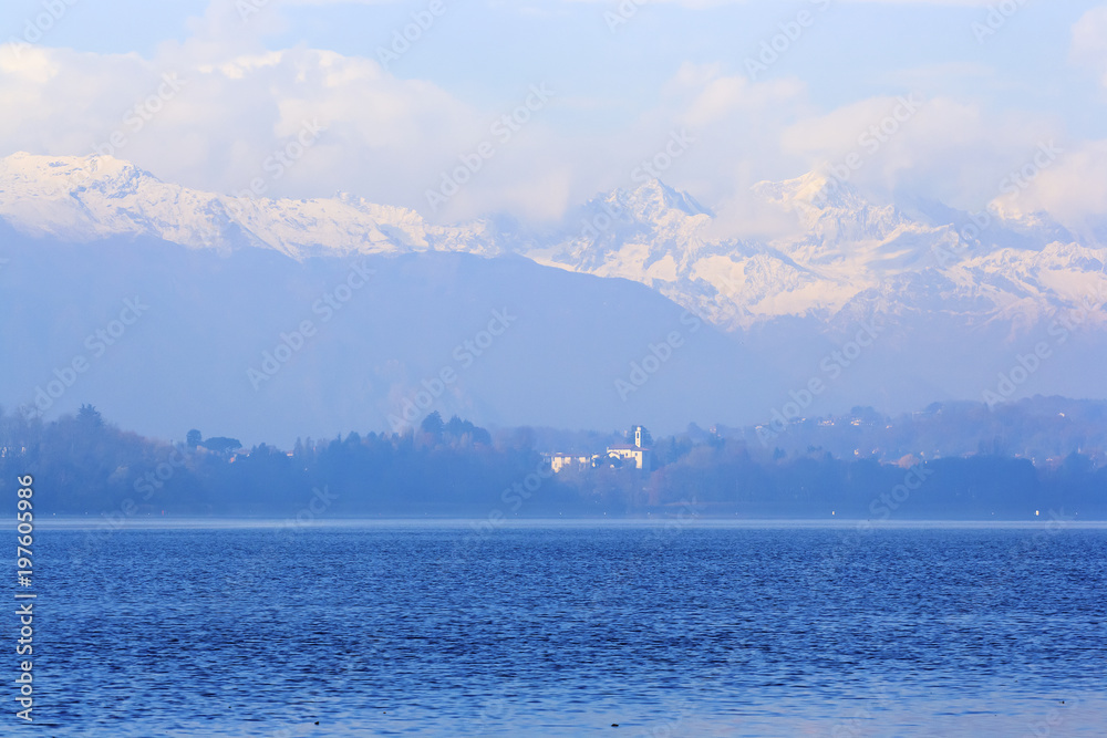 View of the Varese lake and Monte Rosa