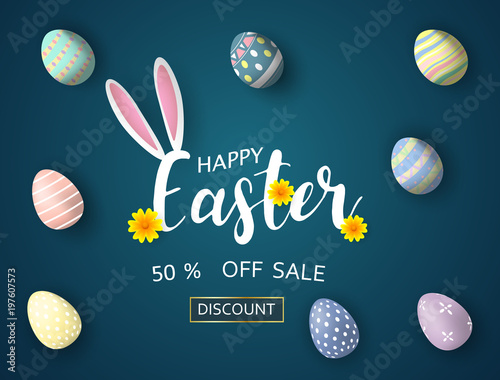Happy Easter background holiday celebration poster design. Vector illustration.