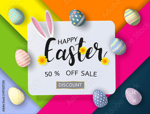 Happy Easter background holiday celebration poster design. Vector illustration.