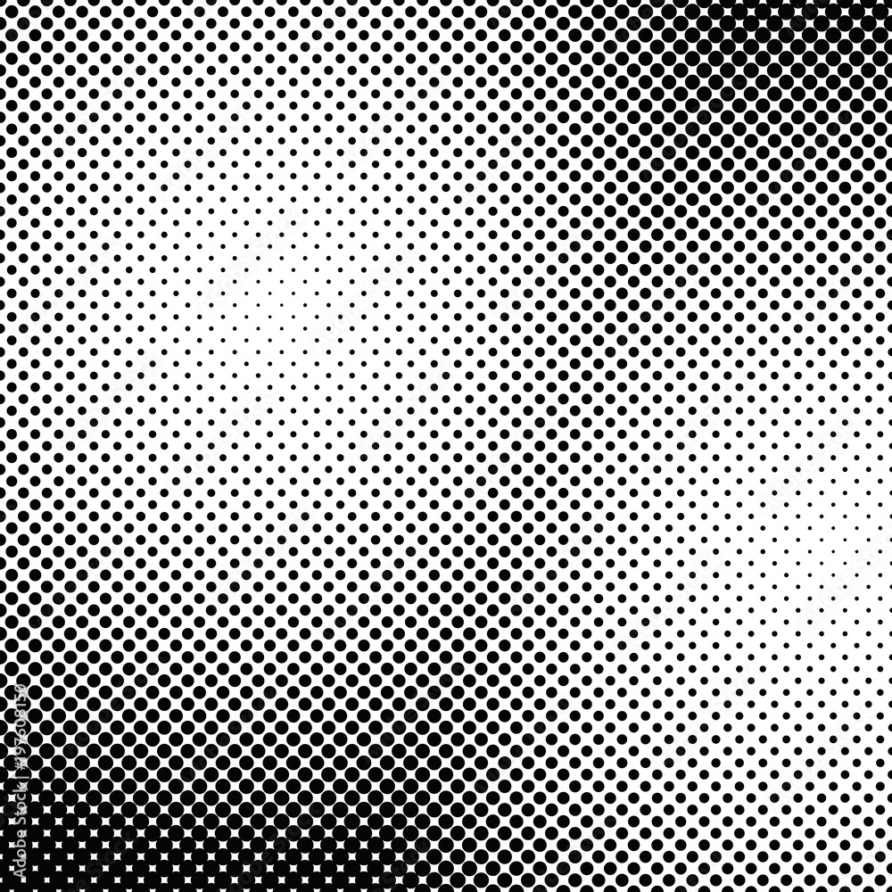 Geometric monochrome halftone dot pattern background - vector graphic from circles