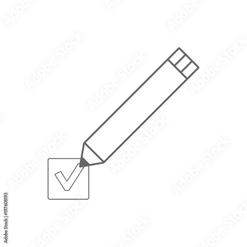 Pen puts a tick. Voting, elections, poll concept. Vector.