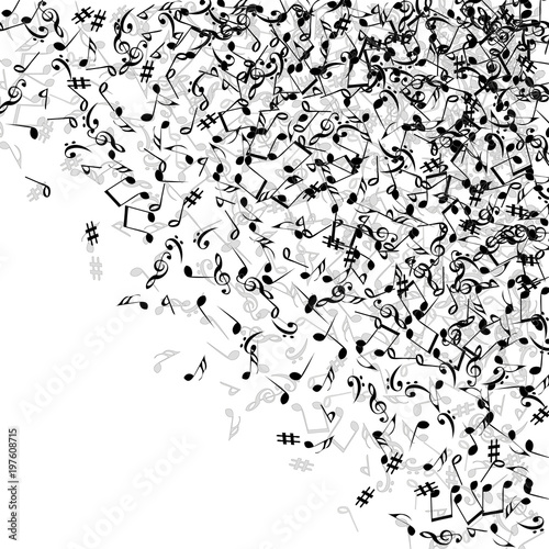 Vector Confetti Background Pattern. Element of design. Music Signs on a black Background