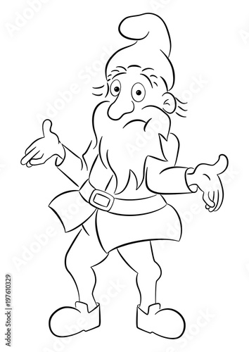 hilfloser Cartoon Gartenzwerg zuckt mit den Schultern