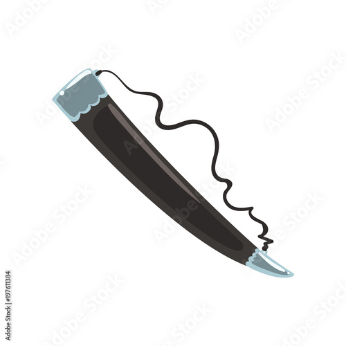 Cartoon illustration of metallic drinking horn for wine. Traditional Georgian vessel for alcoholic beverage. Travel to Georgia. Flat vector icon