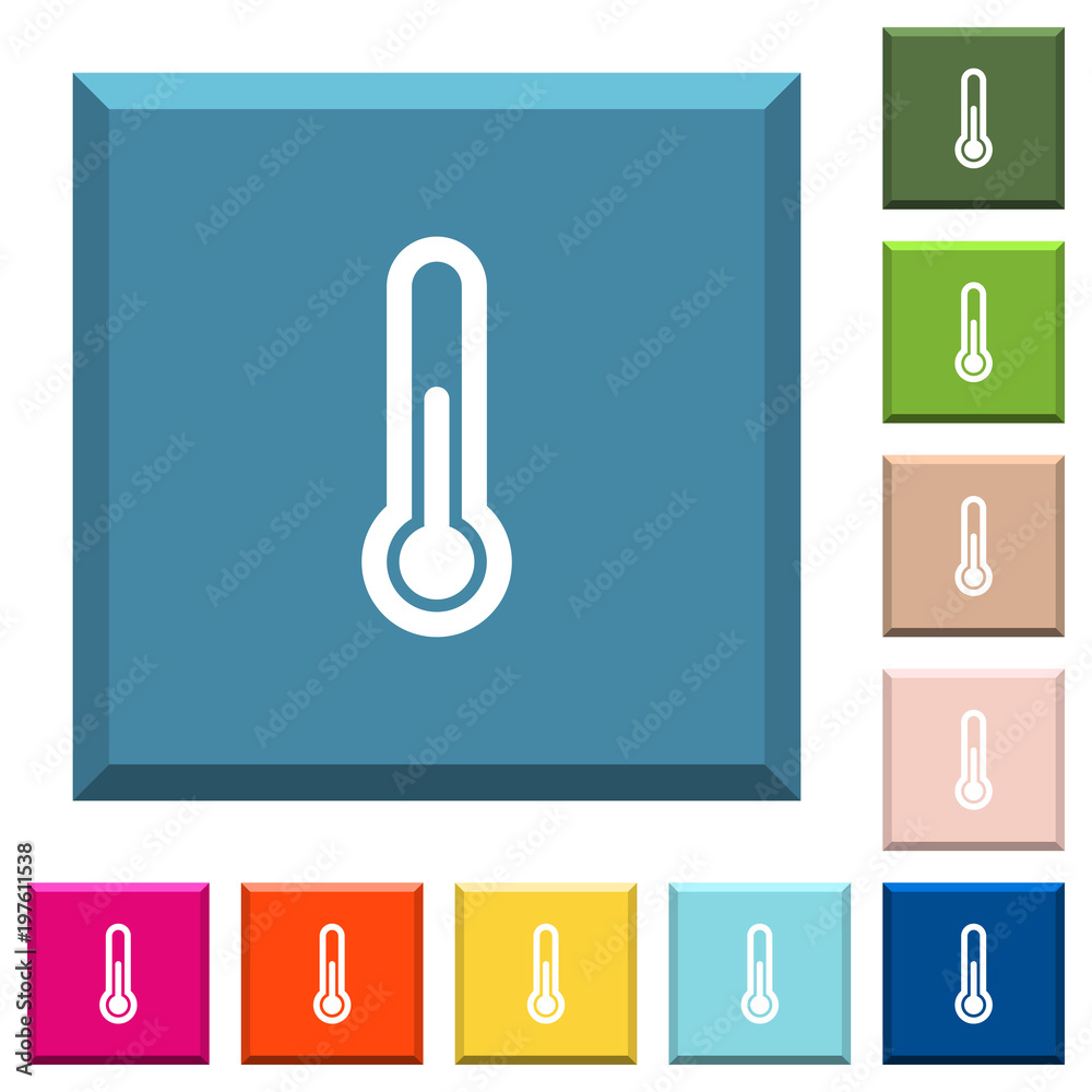 Thermometer white icons on edged square buttons