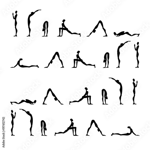 Yoga infographics, Surya Namaskar set, Salutation the Sun