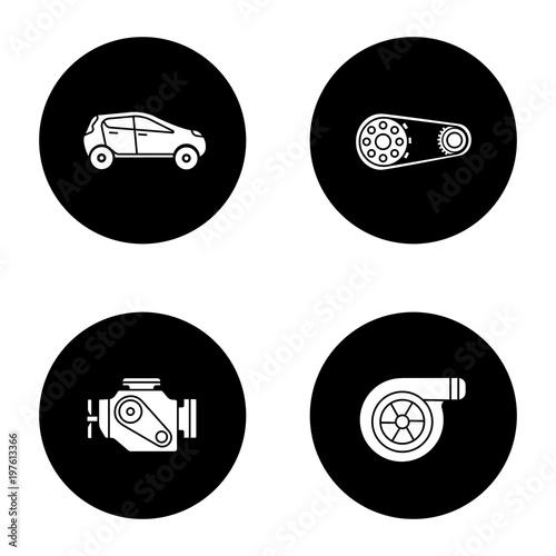 Auto workshop glyph icons set