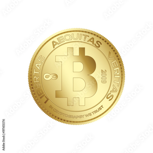 Crypto currency golden coin bitcoin symbol. Vector.