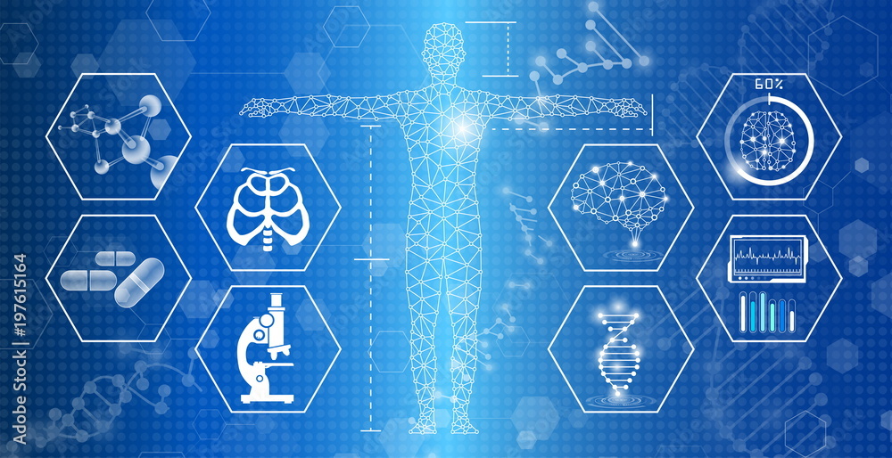 abstract background technology concept in blue light,brain and human