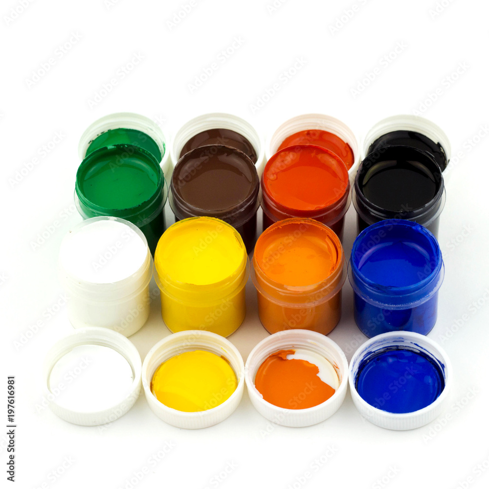 isolated jars with paints on white background isolated jars with paints on white background