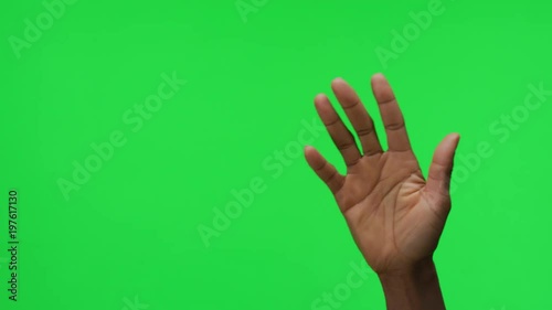 Female Hand Waving Gesture on Green Screen Background 0001