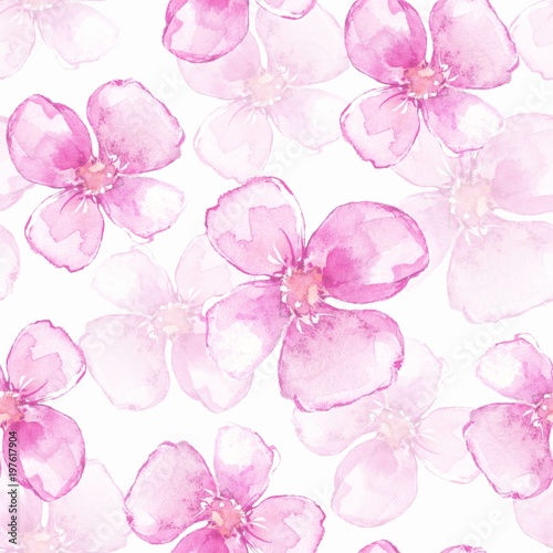 Floral seamless pattern. Watercolor background with simple pink flowers