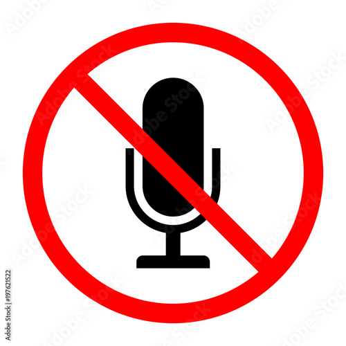 Simple, flat muted microphone sign/icon. Red, black and white. Isolated on white