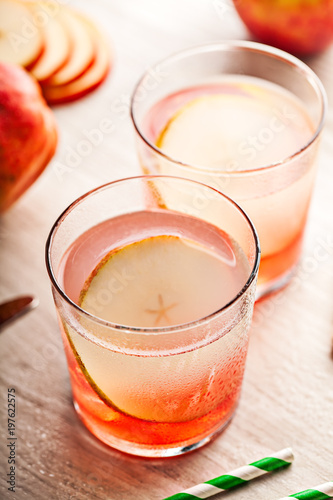 Cold summer cocktail drink with pear