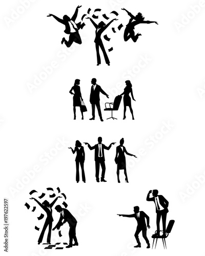 Silhouettes of businesspeople in action