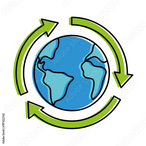 world planet earth with arrows vector illustration design