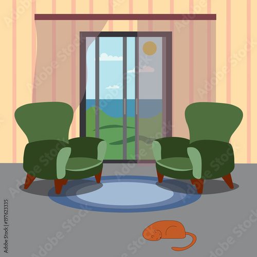 The interior of the room is furnished. Vector drawing