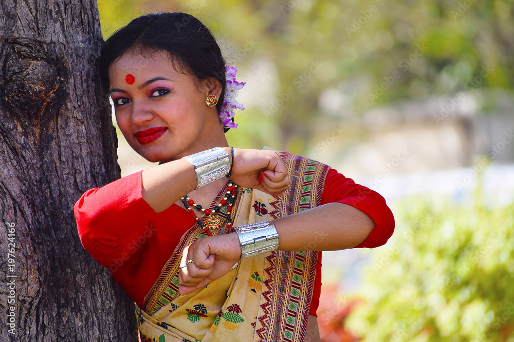 Assamese girl deals with traditional dress