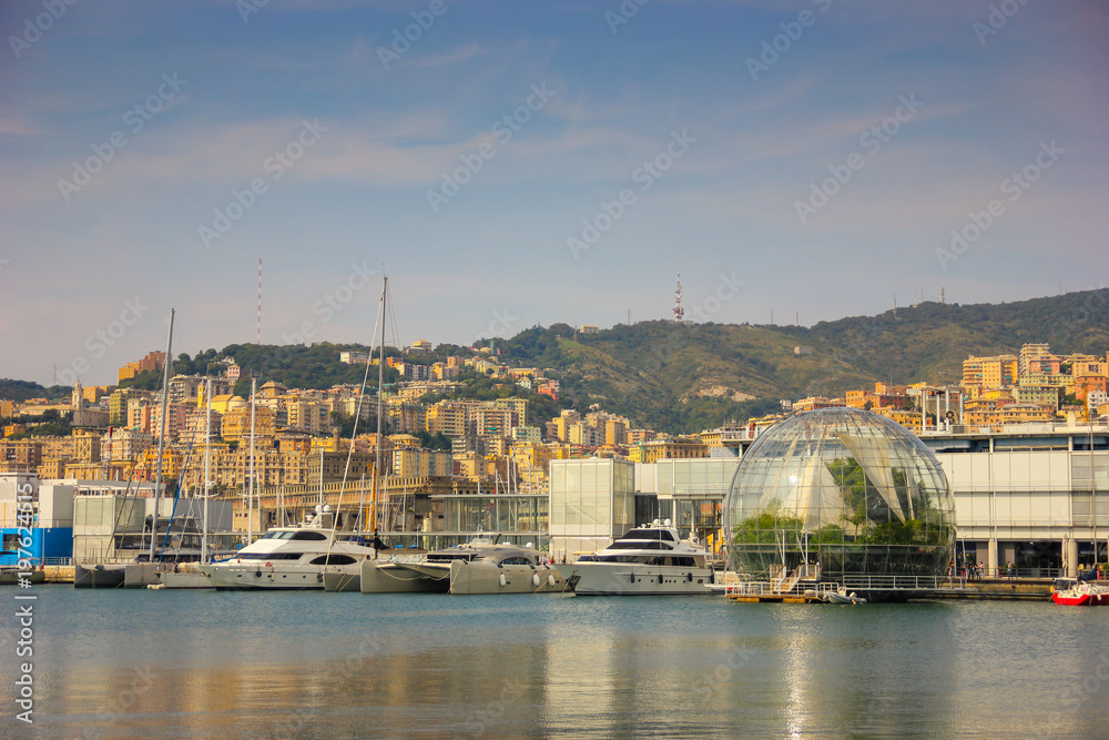 View over italian port of Genoa in Liguria, Italy