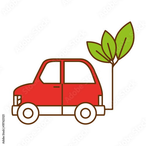 leafs plant with car ecology icon vector illustration design