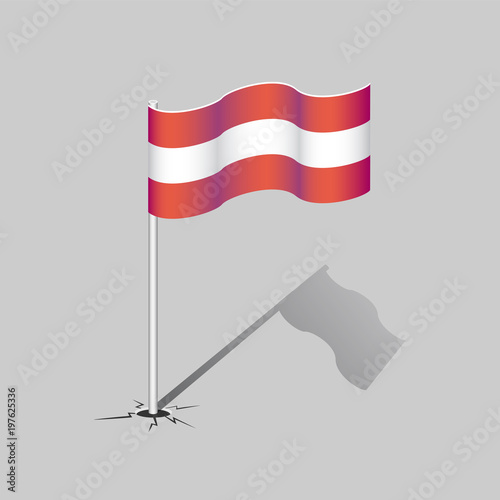 Austria flag with flagpole and shadow isolated on gray background. National symbol. Vector illustration.