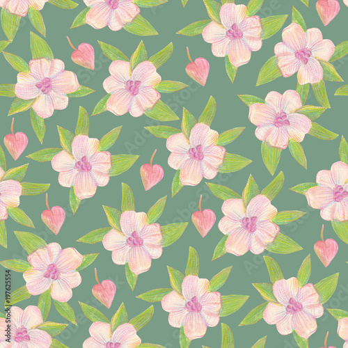 Bright floral seamless design with pink flowers