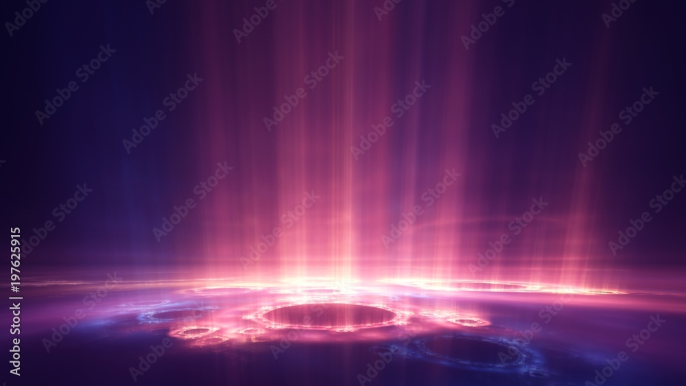 Columns of vibrant light rising into darkness. Digital render suitable as a backdrop or wallpaper.